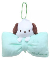 Classic Sanrio characters are featured as their adorable selves, plush style, at the center of a cutie pie bow. The embroidered character name elevates this Big Bow Pochacco Plush Keychain